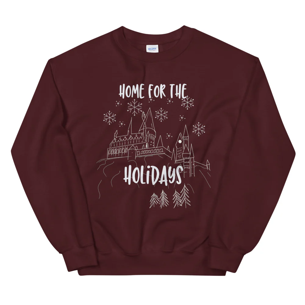 Home for the Holidays Sweatshirt Magical Christmas Castle Holiday Snowfall Sweatshirt